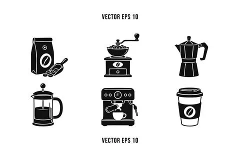 Coffee Brewing Equipment Vector Icon Collection Stock Illustration