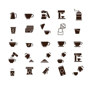 Coffee brewing line icons  set Stock Illustration