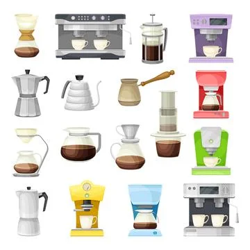 Coffee Brewing Machine with Coffeemaker and Percolator as Cafe Cooking Appliance Illustrazione stock
