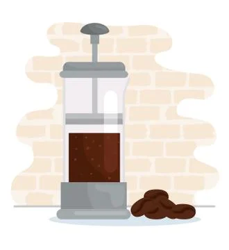 Coffee brewing method, french press with grains of coffee Stock Illustration