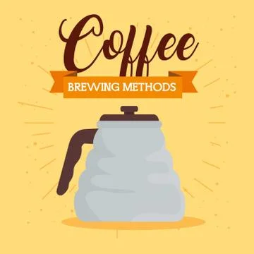 Coffee brewing method with teapot on yellow background Stock Illustration