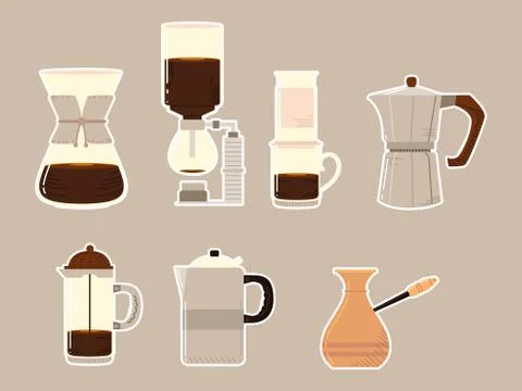 Coffee brewing methods, alternative way of preparation background Stock Illustration