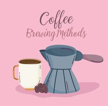 Coffee brewing methods, cezve turkish cup and seeds Illustrazione stock
