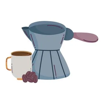 Coffee brewing methods, cezve turkish cup and seeds Illustrazione stock