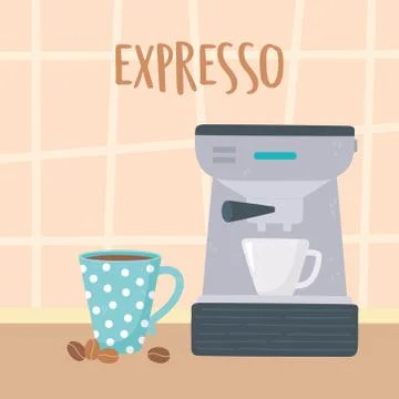 Coffee brewing methods, coffee machine with cups and seeds Stock Illustration
