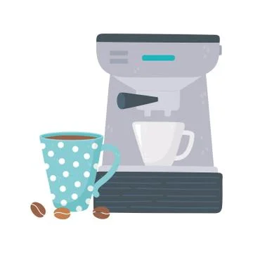 Coffee brewing methods, coffee machine with cups and seeds Illustrazione stock