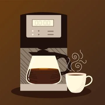 Coffee brewing methods, digital coffee maker kettle and cup Stock Illustration