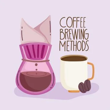 Coffee brewing methods, drip coffee maker cup and dry seeds Stock Illustration