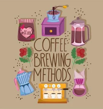 Coffee brewing methods, equipment process hot beverage イラスト素材