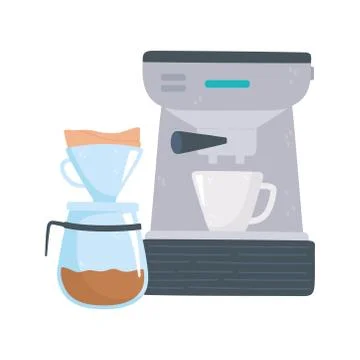 Coffee brewing methods, espresso machine french and drip Stock Illustration
