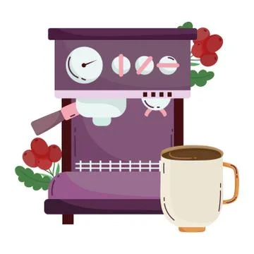Coffee brewing methods, espresso machine cup and seeds Stock Illustration