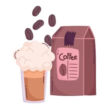 Coffee brewing methods, frappe with pack and falling dry seeds Stock Illustration