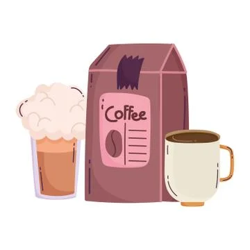Coffee brewing methods, frappe package and cup Stock Illustration