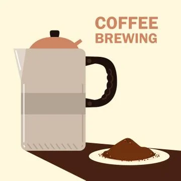 Coffee brewing methods, kettle and seeds in saucer Stock Illustration