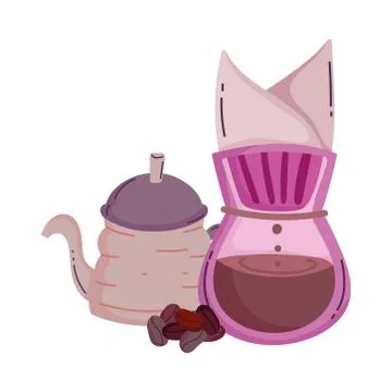 Coffee brewing methods, kettle drip maker and seeds Stock Illustration
