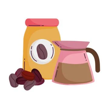 Coffee brewing methods, kettle with jar and dry seeds Illustrazione stock