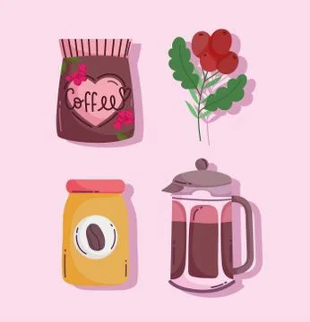 Coffee brewing methods, kettle pack container glass and grains Stock Illustration