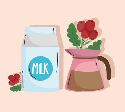 Coffee brewing methods, milk box and kettle with seeds Stock Illustration