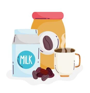 Coffee brewing methods, milk box cup jar with seeds 스톡 일러스트