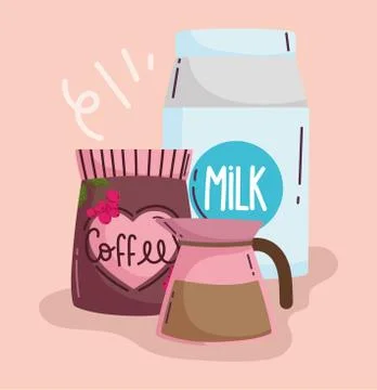 Coffee brewing methods, milk box pack and kettle イラスト素材
