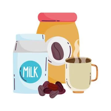 Coffee brewing methods, milk box cup jar with seeds 스톡 일러스트