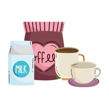 Coffee brewing methods, milk box pack and kettle 스톡 일러스트