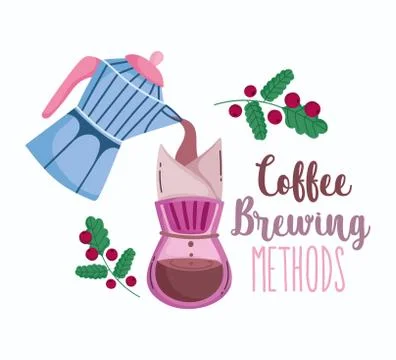 Coffee brewing methods, moka pot pouring liquid drip coffee maker Stock Illustration