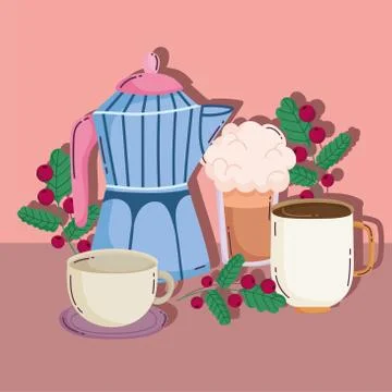 Coffee brewing methods, moka pot frappe and cups Stock Illustration