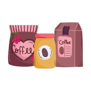 Coffee brewing methods, packs with coffee product and jar Stock Illustration