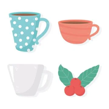 Coffee brewing methods, set of different ceramic cups and seeds icons Stock Illustration