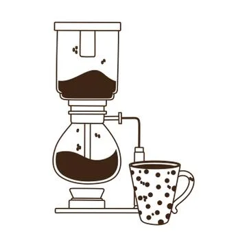 Coffee brewing methods, syphon and coffee cup isolated design line style Stock Illustration