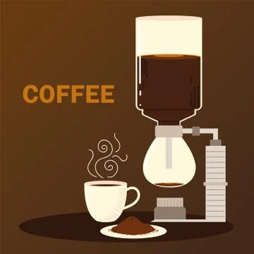 Coffee brewing methods, syphon coffee cup and seeds Stock Illustration