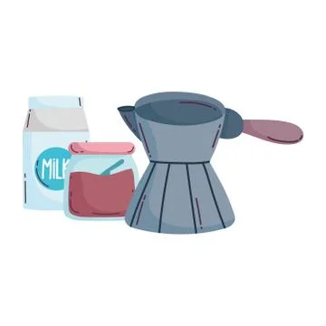Coffee brewing methods, turkish cezve brown sugar and milk Stock Illustration