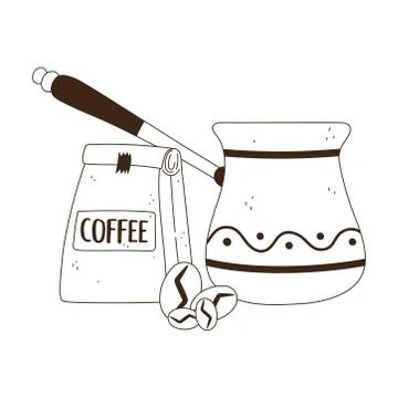 Coffee brewing methods, turkish package and seeds line style Illustrazione stock
