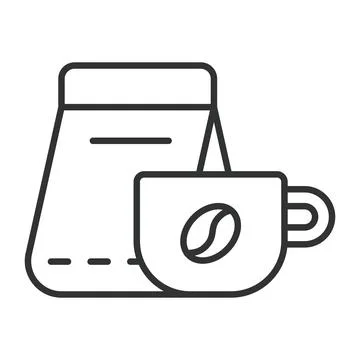 Coffee brewing set icon in line design. coffee bag cup beans espresso brewing Ilustração Stock