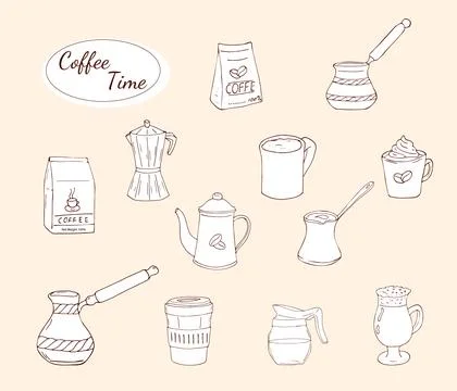 Coffee brewing tools hand-drawn set. イラスト素材