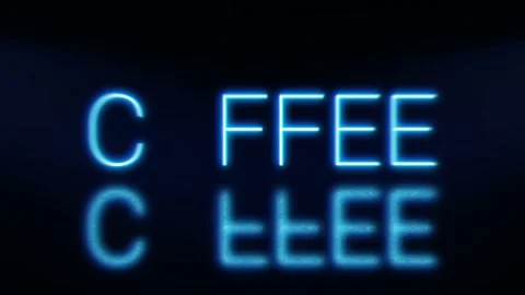 Coffee bright glowing neon blinking signboard. Blue letters with shadow. 스톡 동영상 142350811