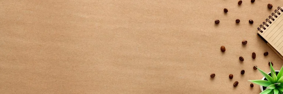 Coffee on a brown empty background. View from above. Copy space Stock Photos