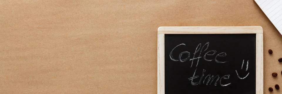 Coffee on a brown empty background. View from above. Copy space Stock Photos