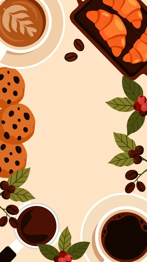 Coffee Cafe Animated Background with Coffee Cups, Croissants and Cookies Stock Footage 344791250