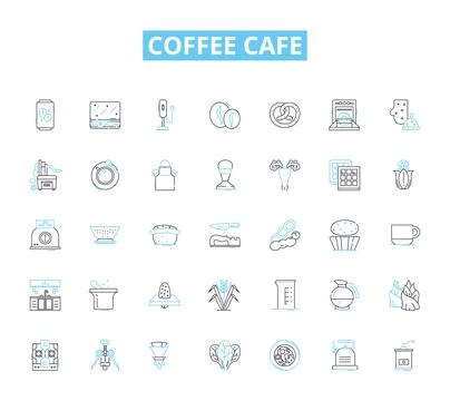 Coffee cafe linear icons set. Espresso, Latte, Cappuccino, Macchiato Stock Illustration