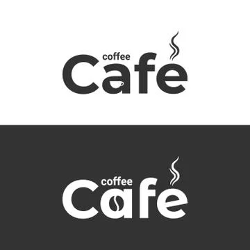 Coffee cafe logo. Coffee cup and bean label on black and white background Stock Illustration