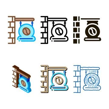 Coffee cafe nameplate icon vector set outline Stock Illustration