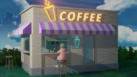 Coffee cafe in the park during the Day : Lofi Loop Animation Stock Footage 256076740