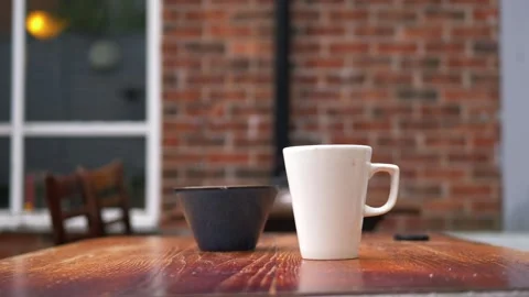 Coffee in cafe patio table Видео 157449156