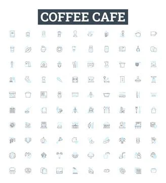 Coffee cafe vector line icons set. Coffee, Cafe, Espresso, Latte, Cappuccino Stock Illustration