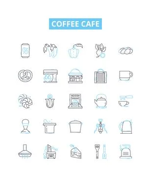 Coffee cafe vector line icons set. Coffee, Cafe, Espresso, Latte, Cappuccino Stock Illustration