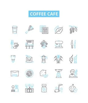 Coffee cafe vector line icons set. Coffee, Cafe, Espresso, Latte, Cappuccino Illustrazione stock