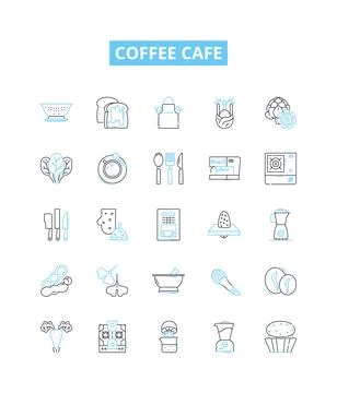 Coffee cafe vector line icons set. Coffee, Cafe, Espresso, Latte, Cappuccino Stock Illustration
