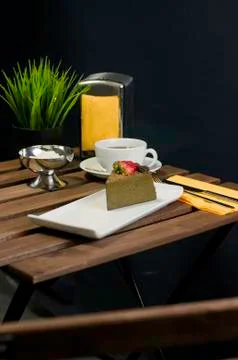 Coffee, cake and table set Foto stock
